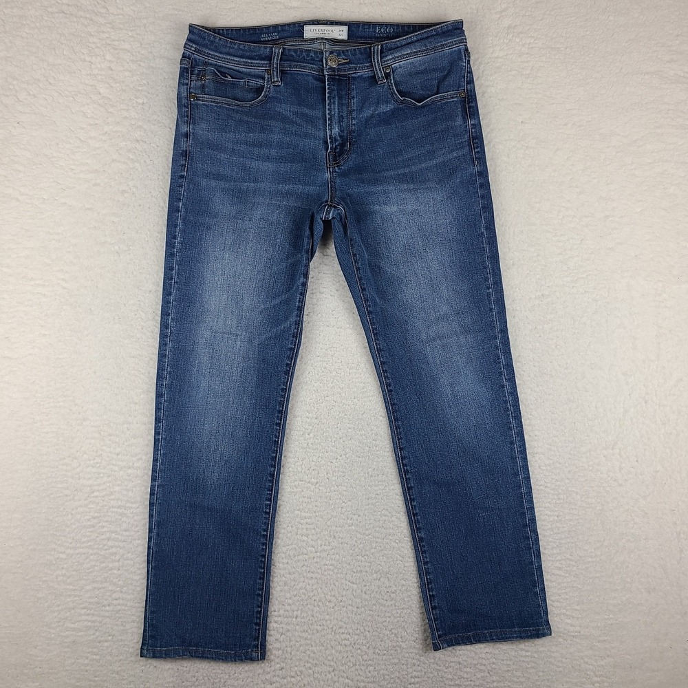 Liverpool Jeans Mens‎ 34x28 Blue Relaxed Straight Medium Wash Denim HEMMED